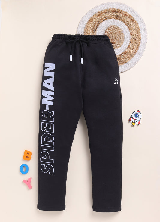 Black Marvel Printed Joggers for Boys by Biskid