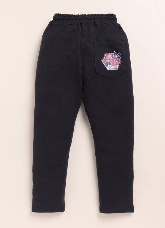Black Marvel Printed Joggers for Boys by Biskid
