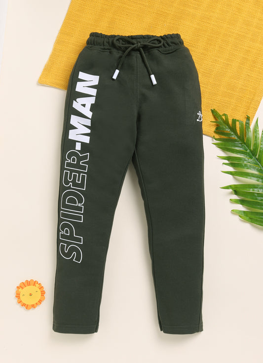 M.Green Spider Man Printed Joggers for Boys by Biskid