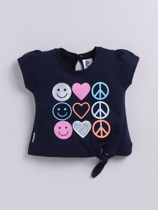 Blue Printed Top Hot Pant Set for Girls by Annie
