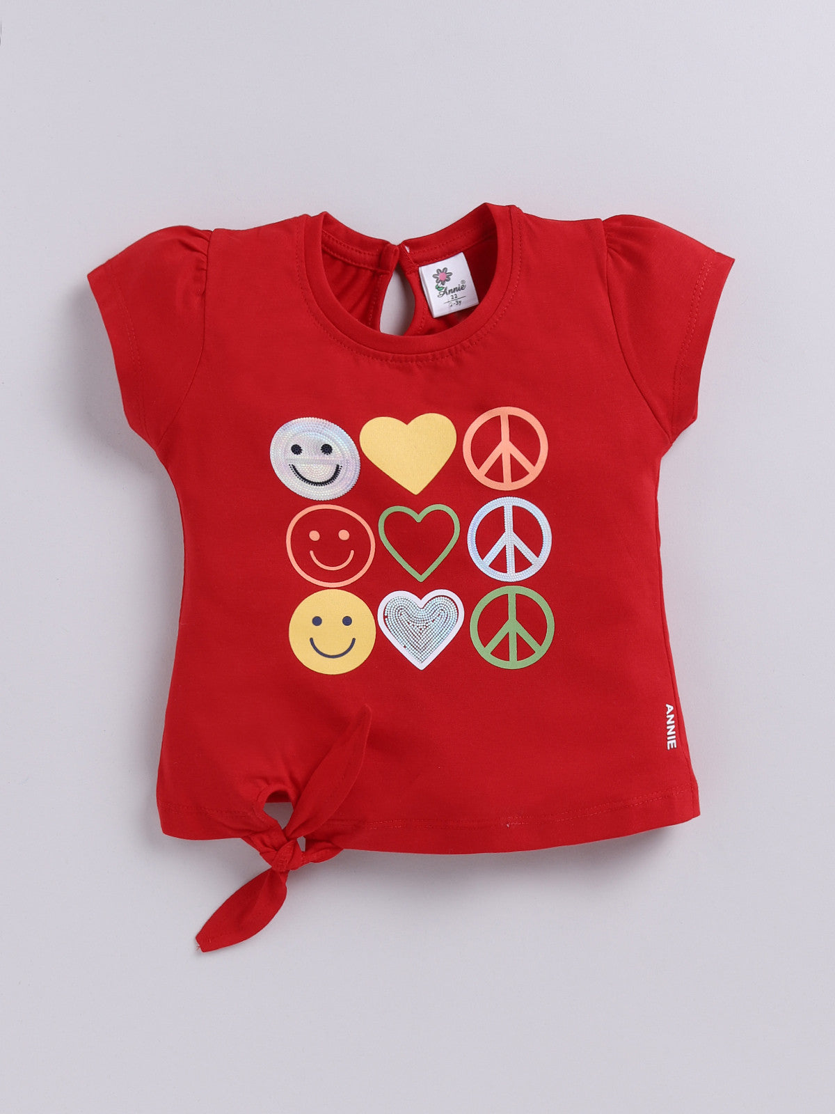 Red Printed Top Hot Pant Set for Girls by Annie