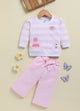 Annie Kids 100% Lyocell Knit to Knit Full Sleeves Stripes Pre  Winter Top & Pant - Pink