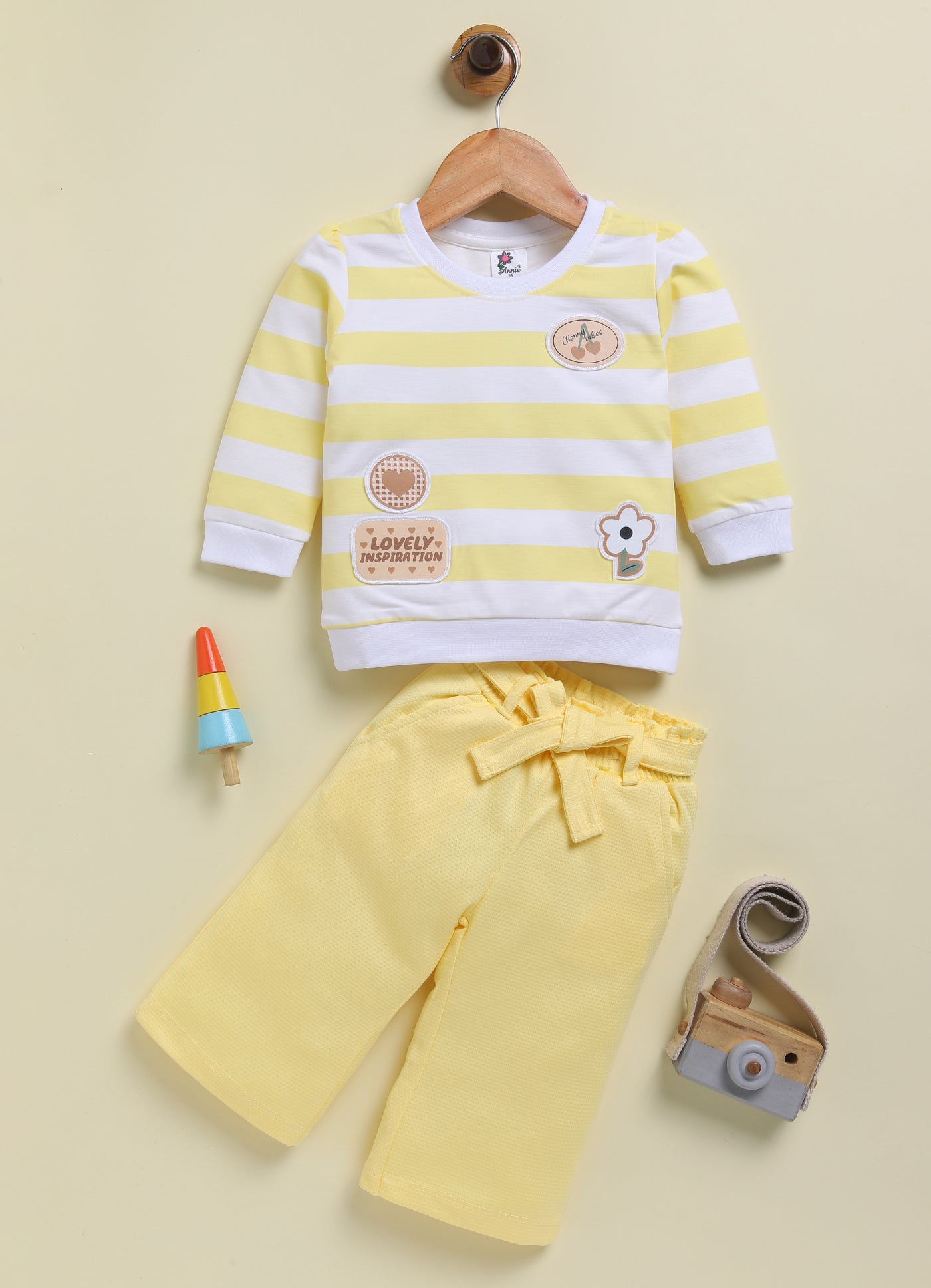 Annie Kids 100% Lyocell Knit to Knit Full Sleeves Stripes Pre  Winter Top & Pant - Pink