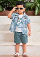 UNO KIDS Tropical Leaf Print 3-Piece Surf Suit Set for Boys-Grey