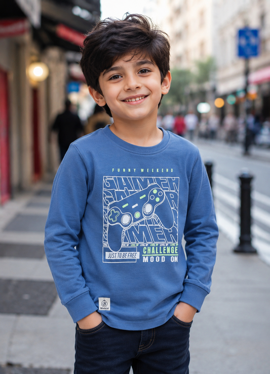 Biskid Boys "Gamer" Graphic Long-Sleeve T-Shirt - Blue