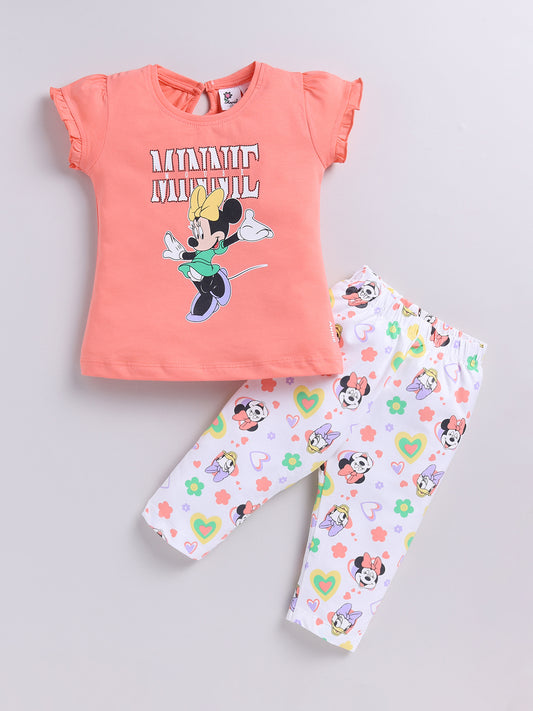Peach Micky Printed Top Capri Set for Girls by Annie