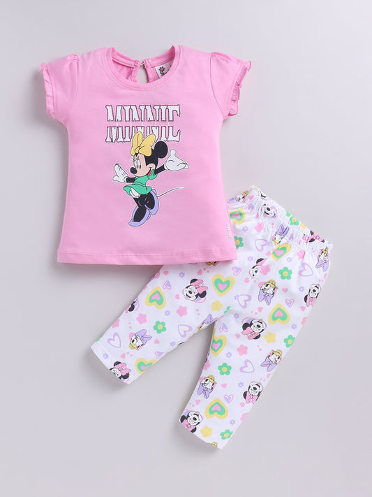 Pink Micky Printed Top Capri Set for Girls by Annie