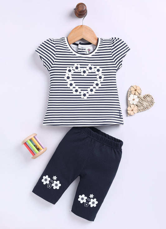 Blue Love Shape Floral Stripes Top Capri Set for Girls by Annie