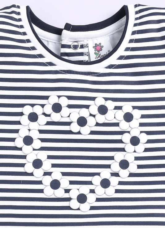 Blue Love Shape Floral Stripes Top Capri Set for Girls by Annie