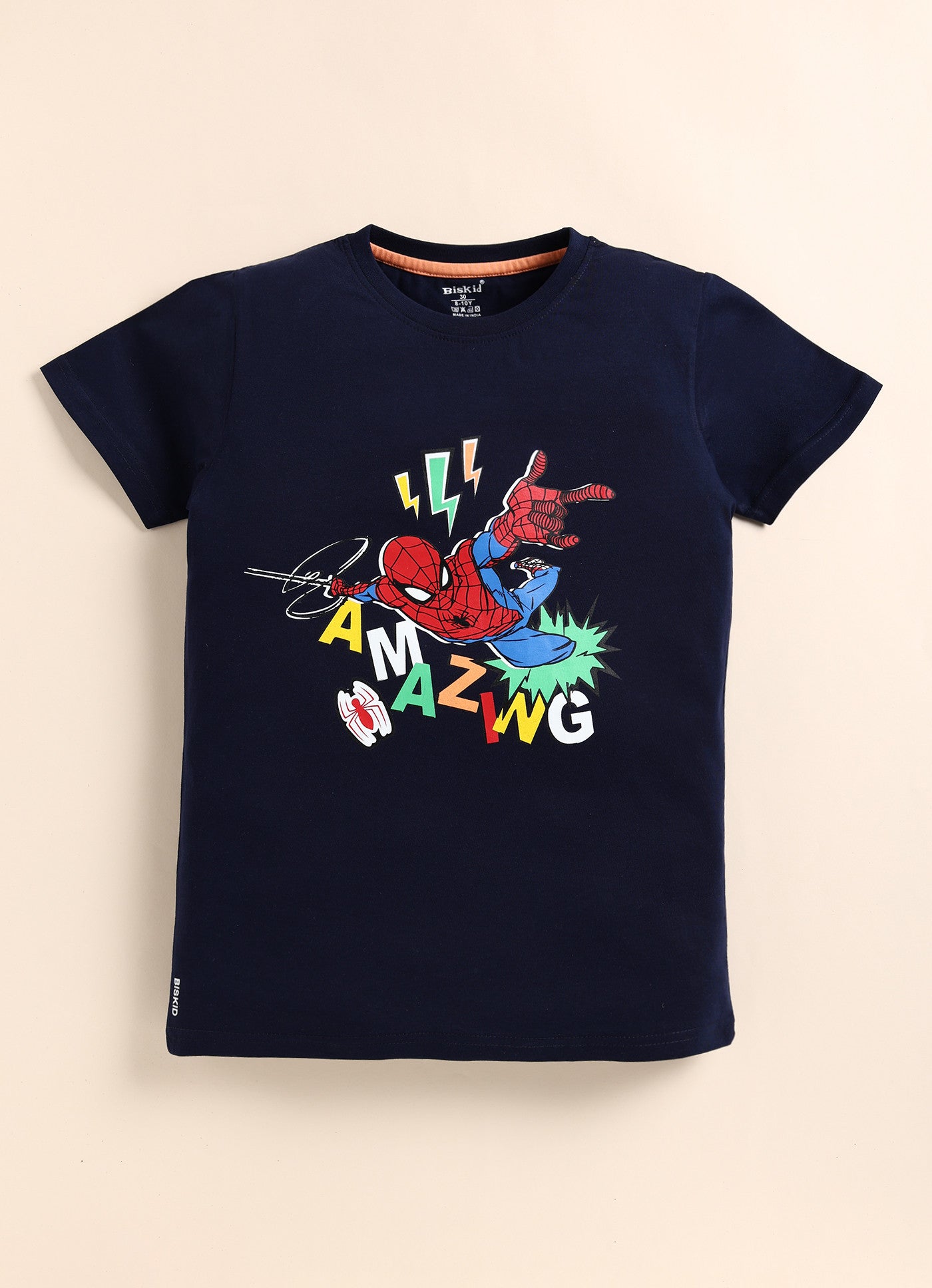 Navy Spider Man Printed T-Shirt for Boys by Biskid