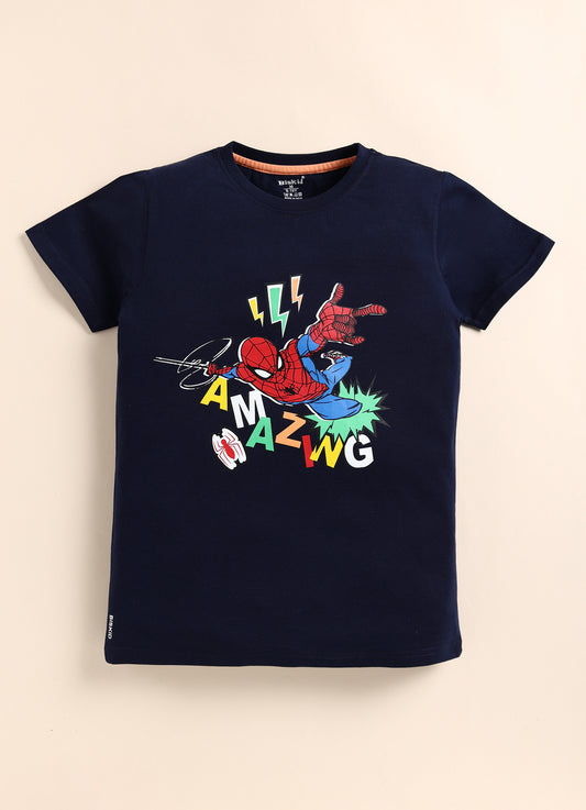 Navy Spider Man Printed T-Shirt for Boys by Biskid