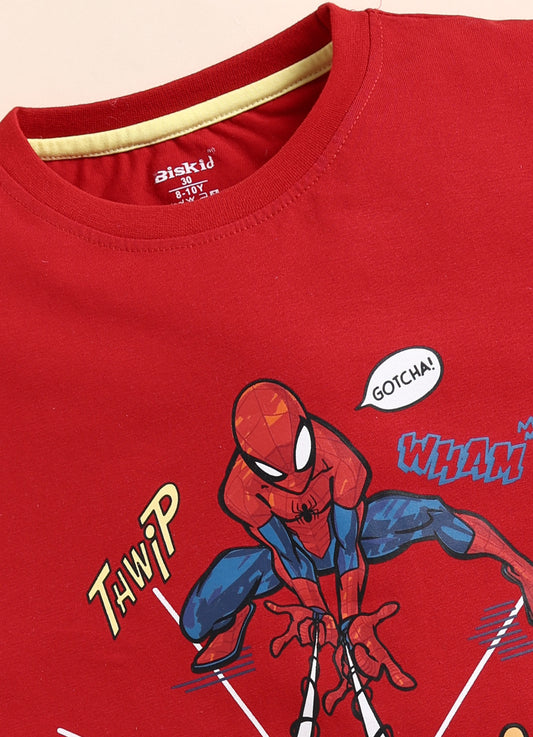 Red Spider Man Printed T-Shirt for Boys by Biskid