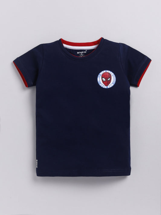 Blue & Navy Spider Man Solid T-Shirt for Boys by Biskid