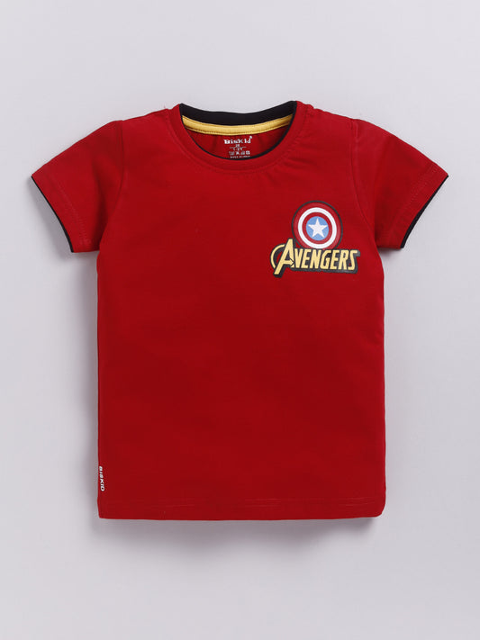 Red Avengers Solid T-Shirt for Boys by Biskid