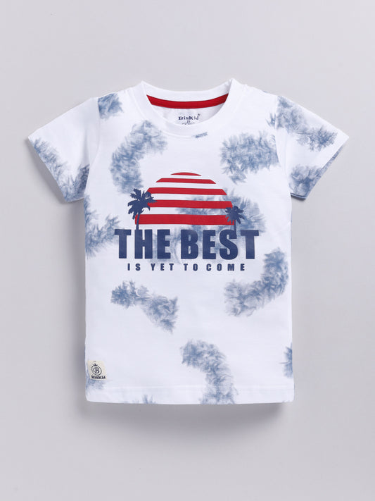 White&Blue Printed T-Shirt for Boys by Biskid