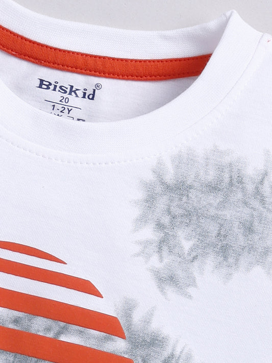 White&Grey Printed T-Shirt for Boys by Biskid