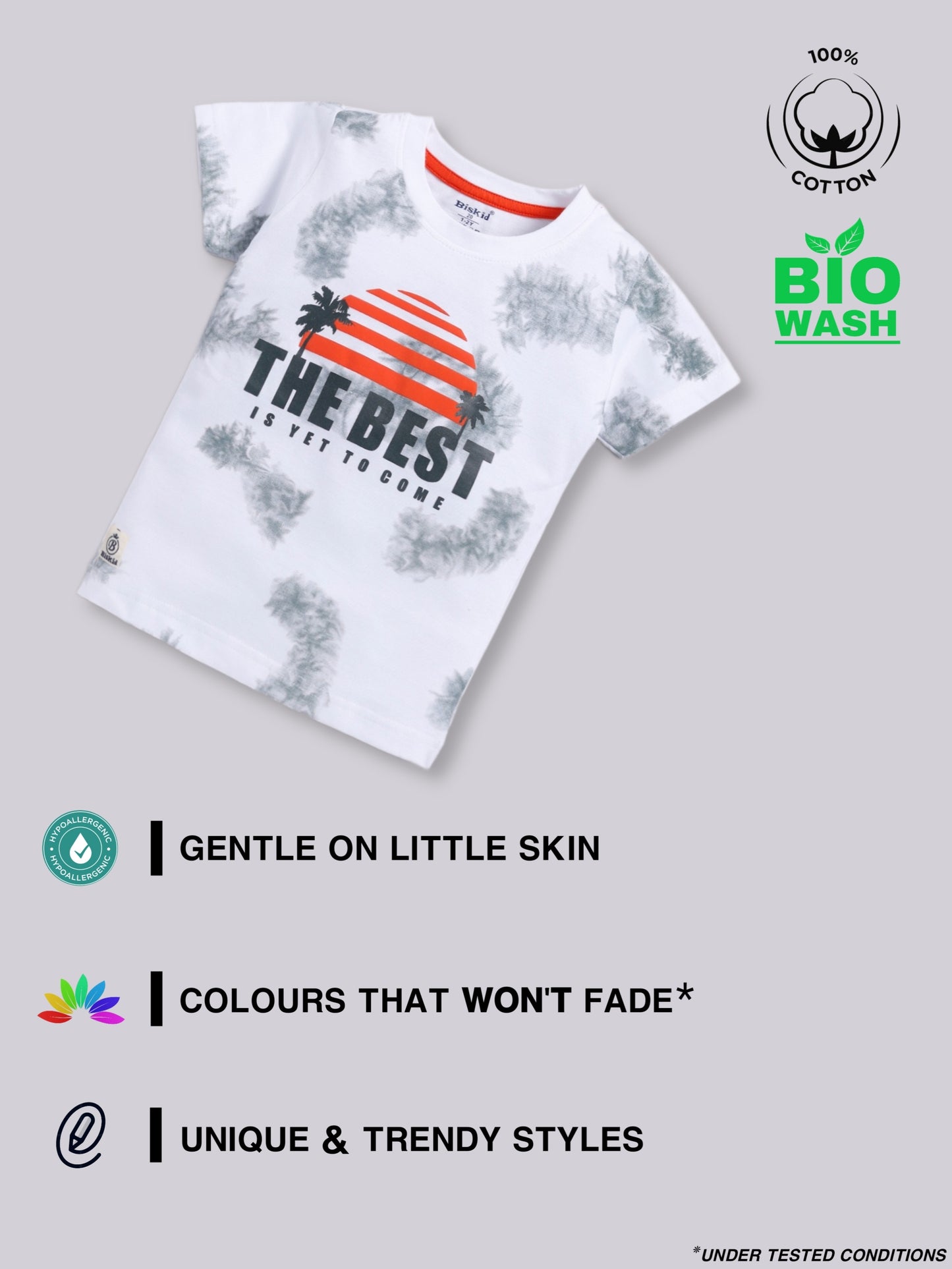 White&Grey Printed T-Shirt for Boys by Biskid