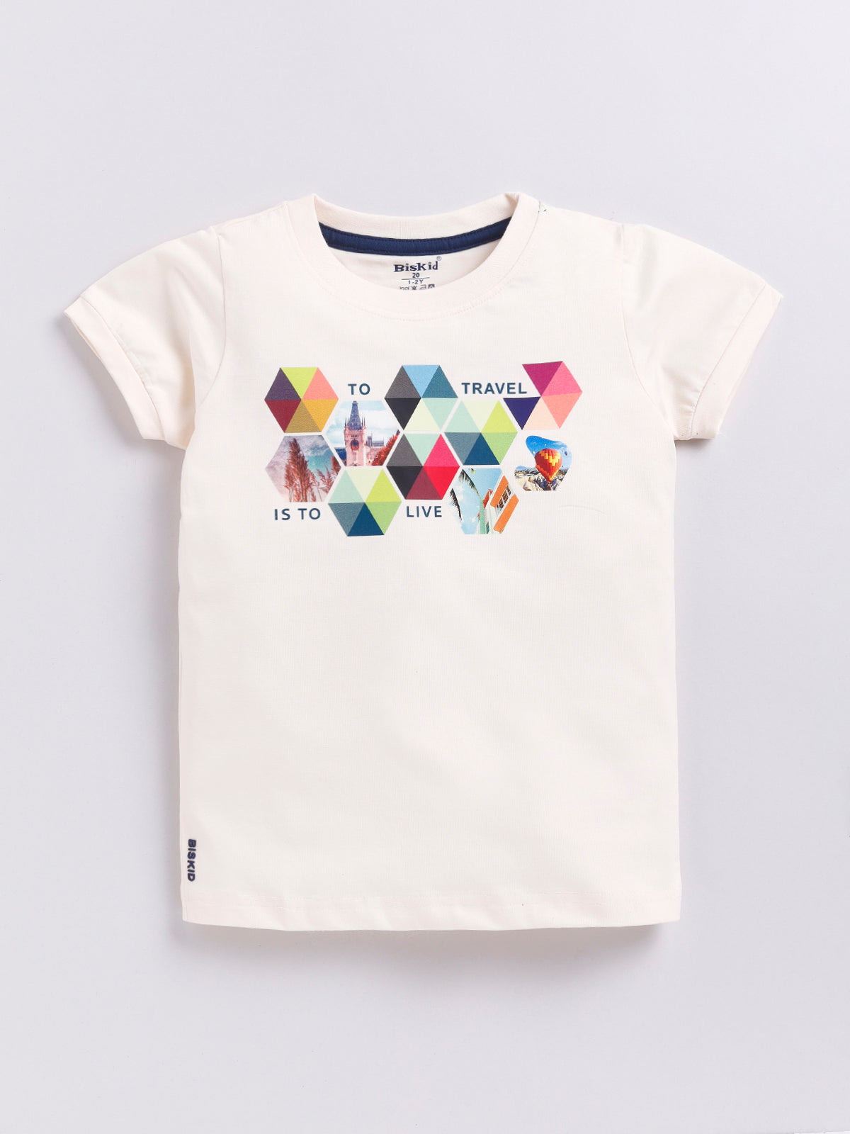 Biskid Boys "To Travel Is To Live" Geometric Graphic T-Shirt - Beige