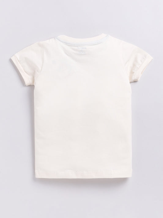 Beige Printed T-Shirt for Boys by Biskid