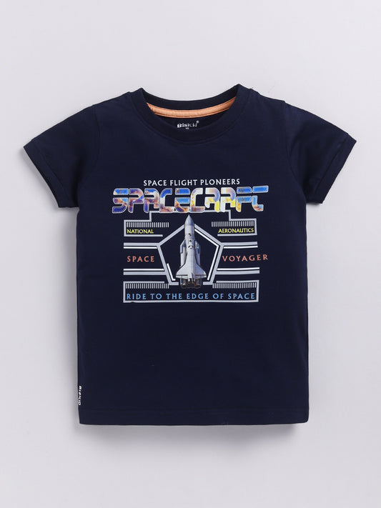 Blue Printed T-Shirt for Boys by Biskid