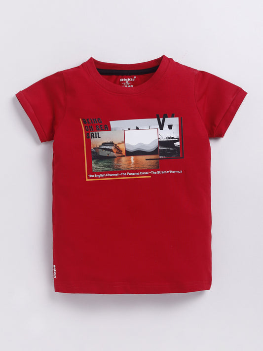 Red Printed T-Shirt for Boys by Biskid