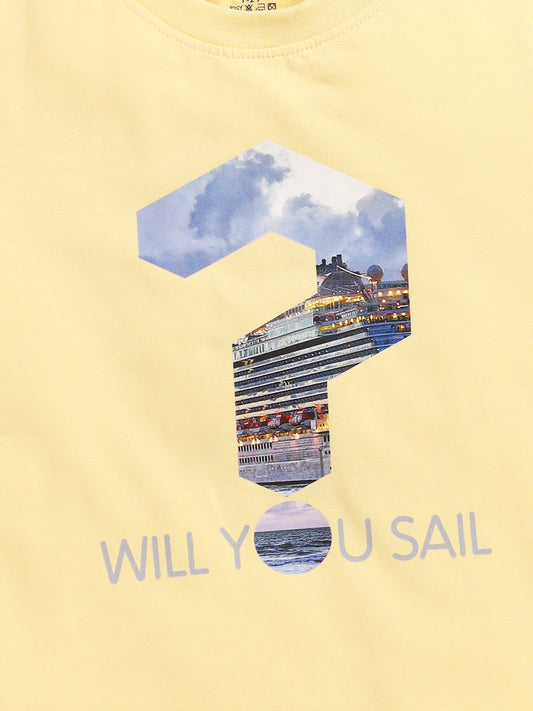 Yellow Printed T-Shirt for Boys by Biskid