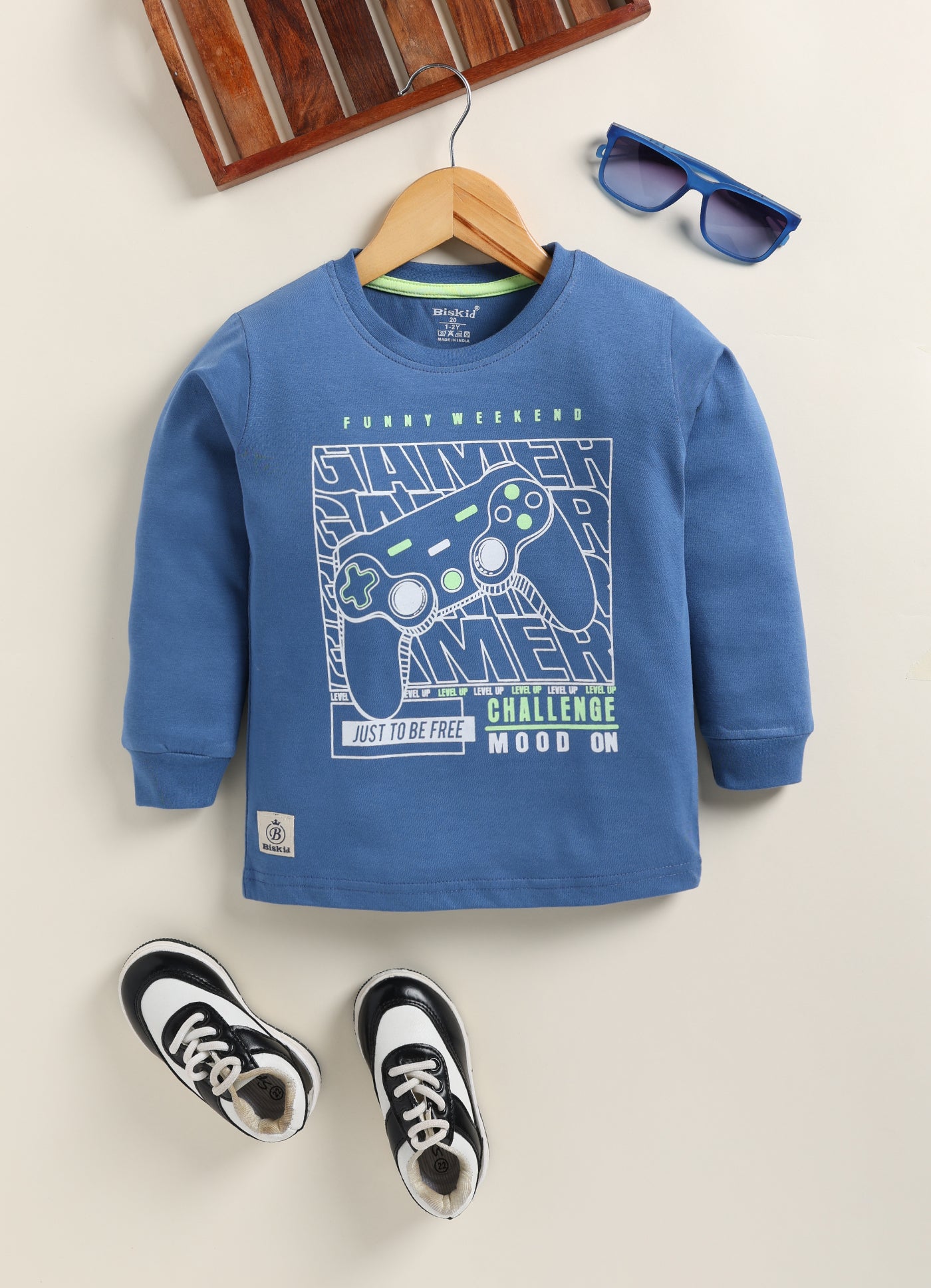 Biskid Boys "Gamer" Graphic Long-Sleeve T-Shirt - Blue
