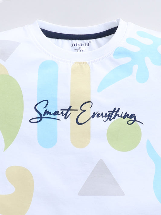 White & Green Printed T-Shirt for Boys by Biskid
