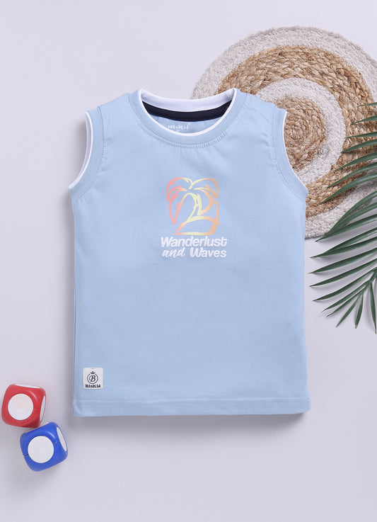 Blue Printed T-Shirt for Boys by Biskid