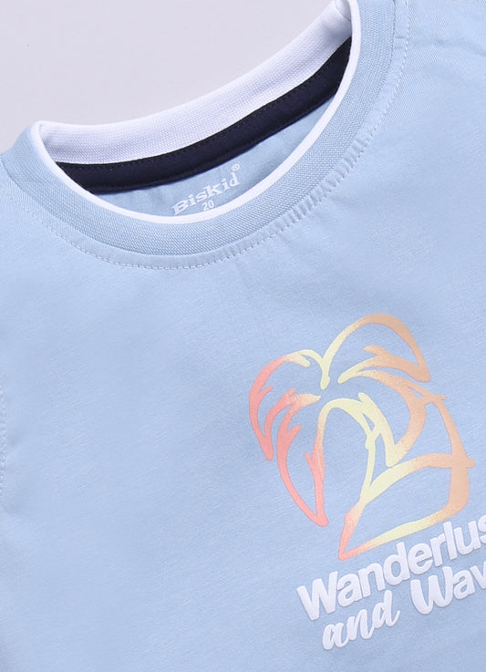 Blue Printed T-Shirt for Boys by Biskid