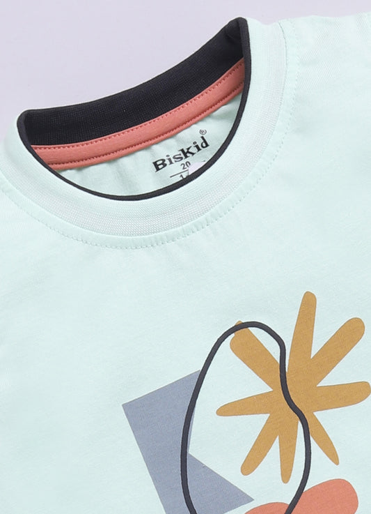 Light Green Printed T-Shirt for Boys by Biskid
