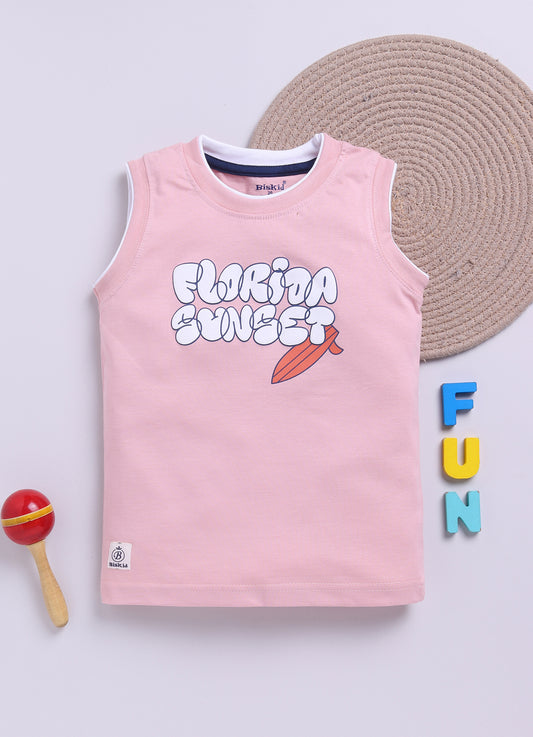 Light Peach Printed T-Shirt for Boys by Biskid