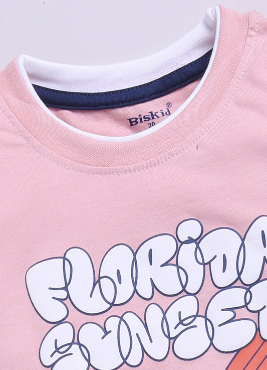 Light Peach Printed T-Shirt for Boys by Biskid