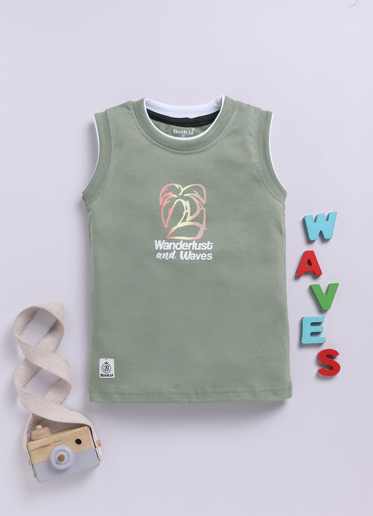 M. Green Printed T-Shirt for Boys by Biskid