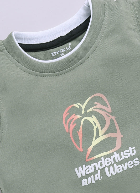 M. Green Printed T-Shirt for Boys by Biskid