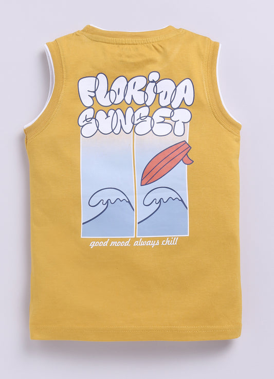 Mustard Printed T-Shirt for Boys by Biskid