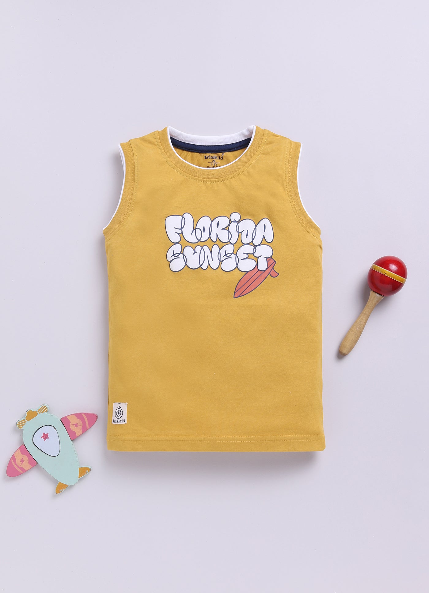 Mustard Printed T-Shirt for Boys by Biskid