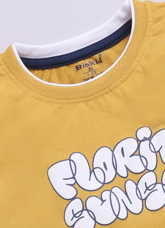 Mustard Printed T-Shirt for Boys by Biskid
