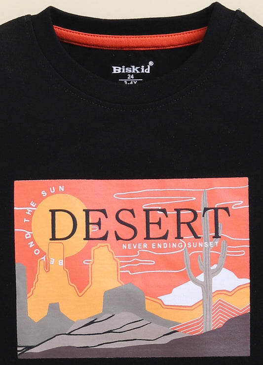 Black Printed T-Shirt for Boys by Biskid