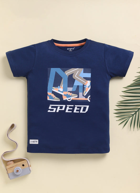 Blue Printed T-Shirt for Boys by Biskid