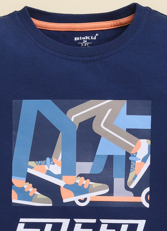 Blue Printed T-Shirt for Boys by Biskid