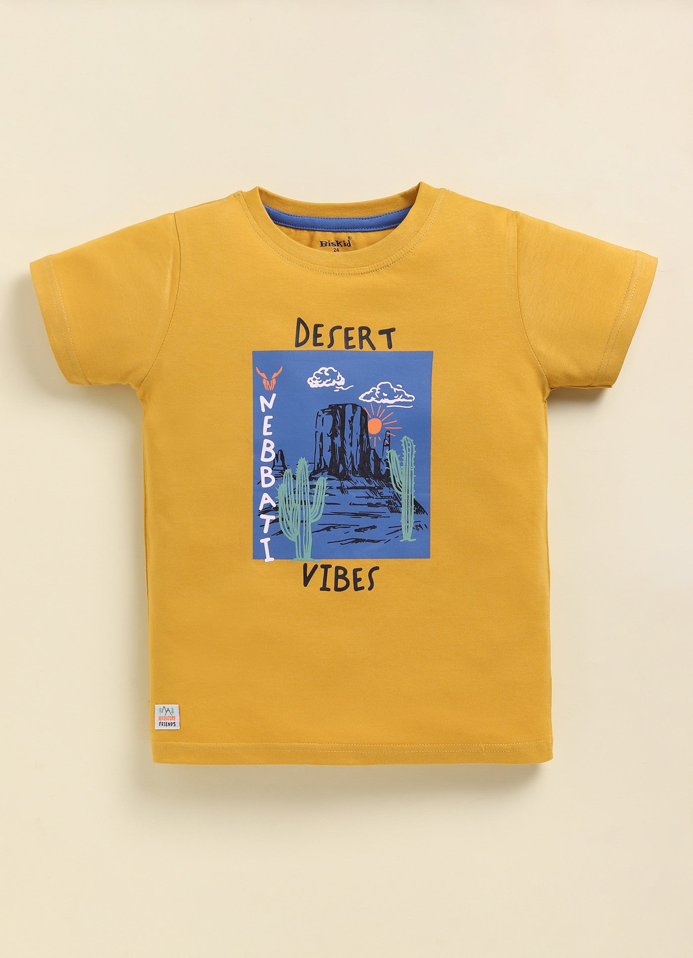 Mustard Printed T-Shirt for Boys by Biskid