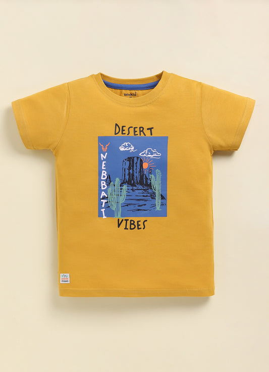 Mustard Printed T-Shirt for Boys by Biskid