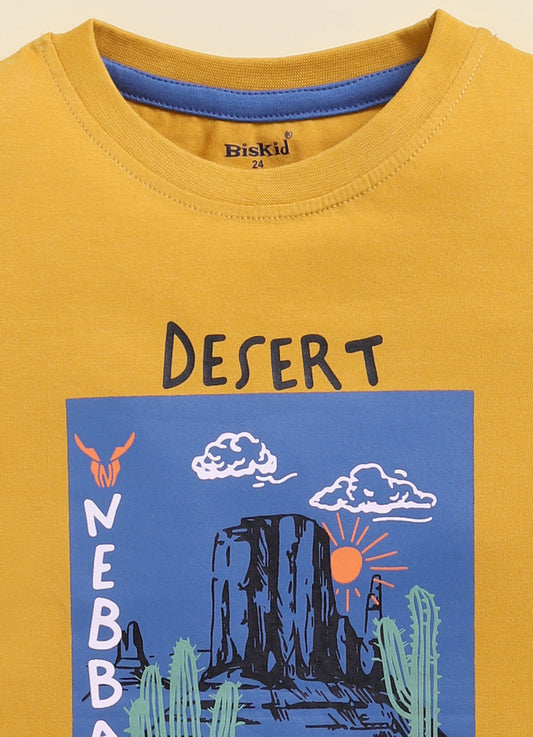 Mustard Printed T-Shirt for Boys by Biskid