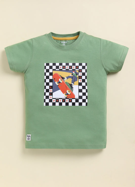 Pista Green Printed T-Shirt for Boys by Biskid