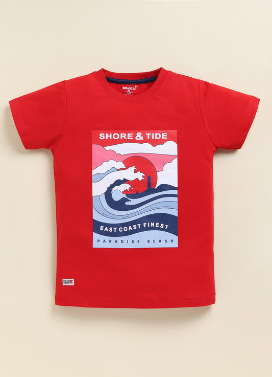 Red Printed T-Shirt for Boys by Biskid