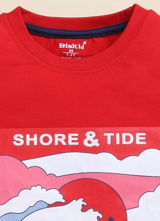 Red Printed T-Shirt for Boys by Biskid