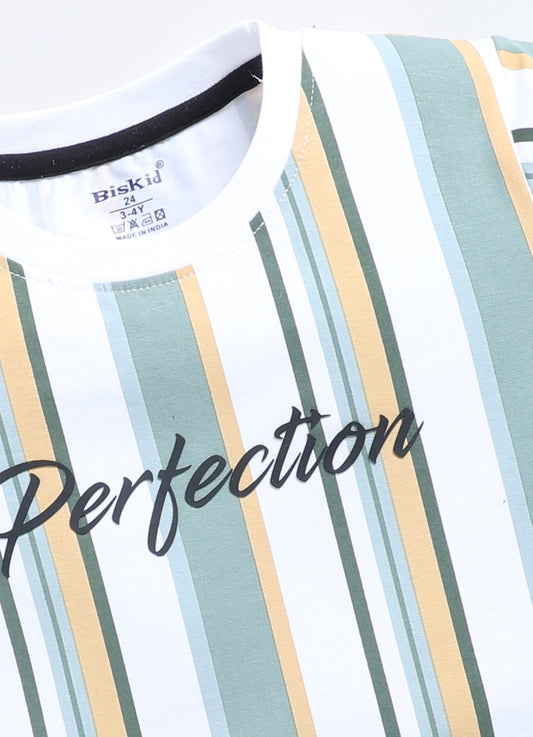 White & Olive Stripes T-Shirt for Boys by Biskid