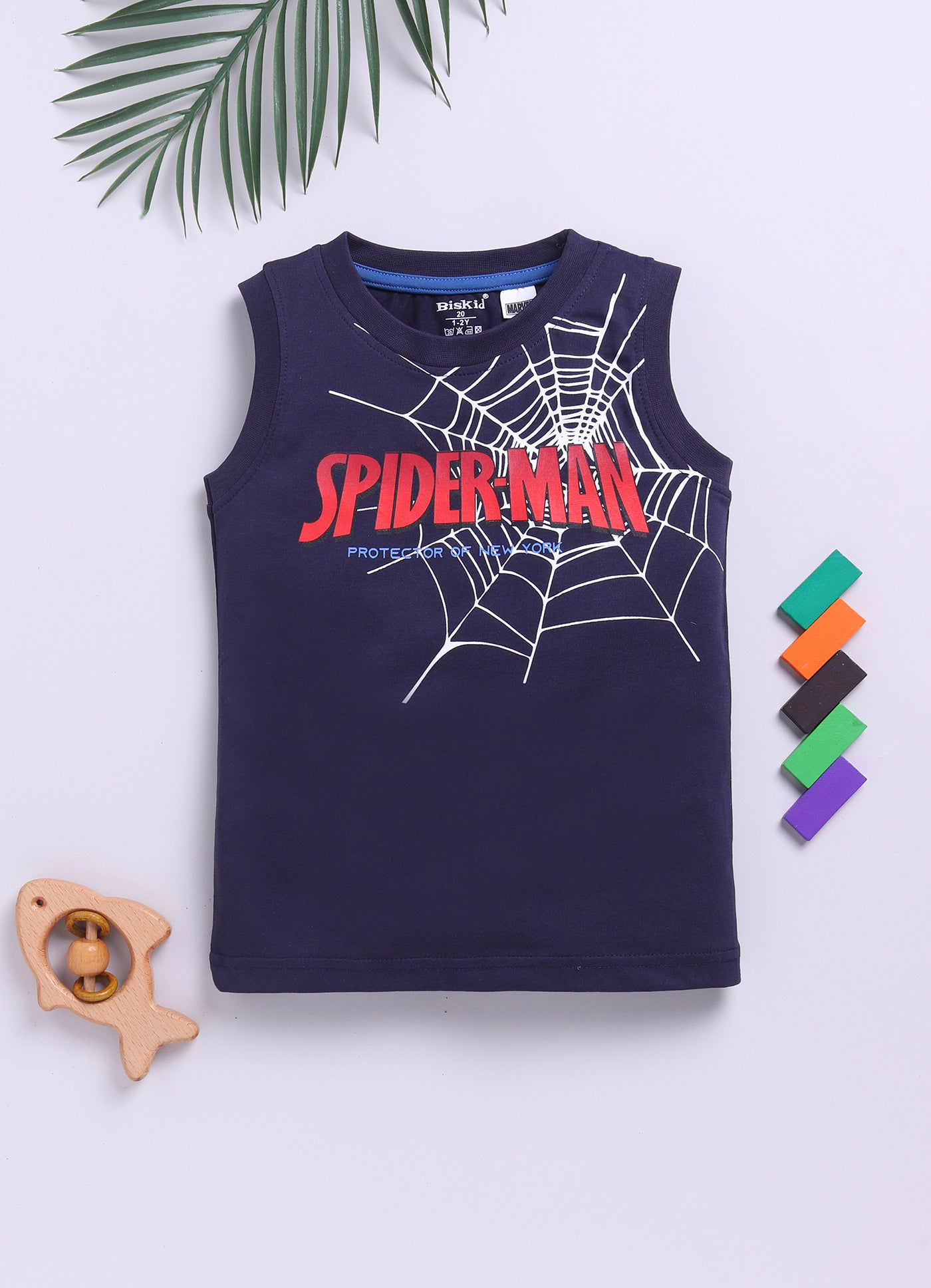 Biskid Boys Marvel Spider-Man and Avengers "SUPER-SONIC FLIGHT" Graphic Sleeveless Vest Combo (Pack of 2)