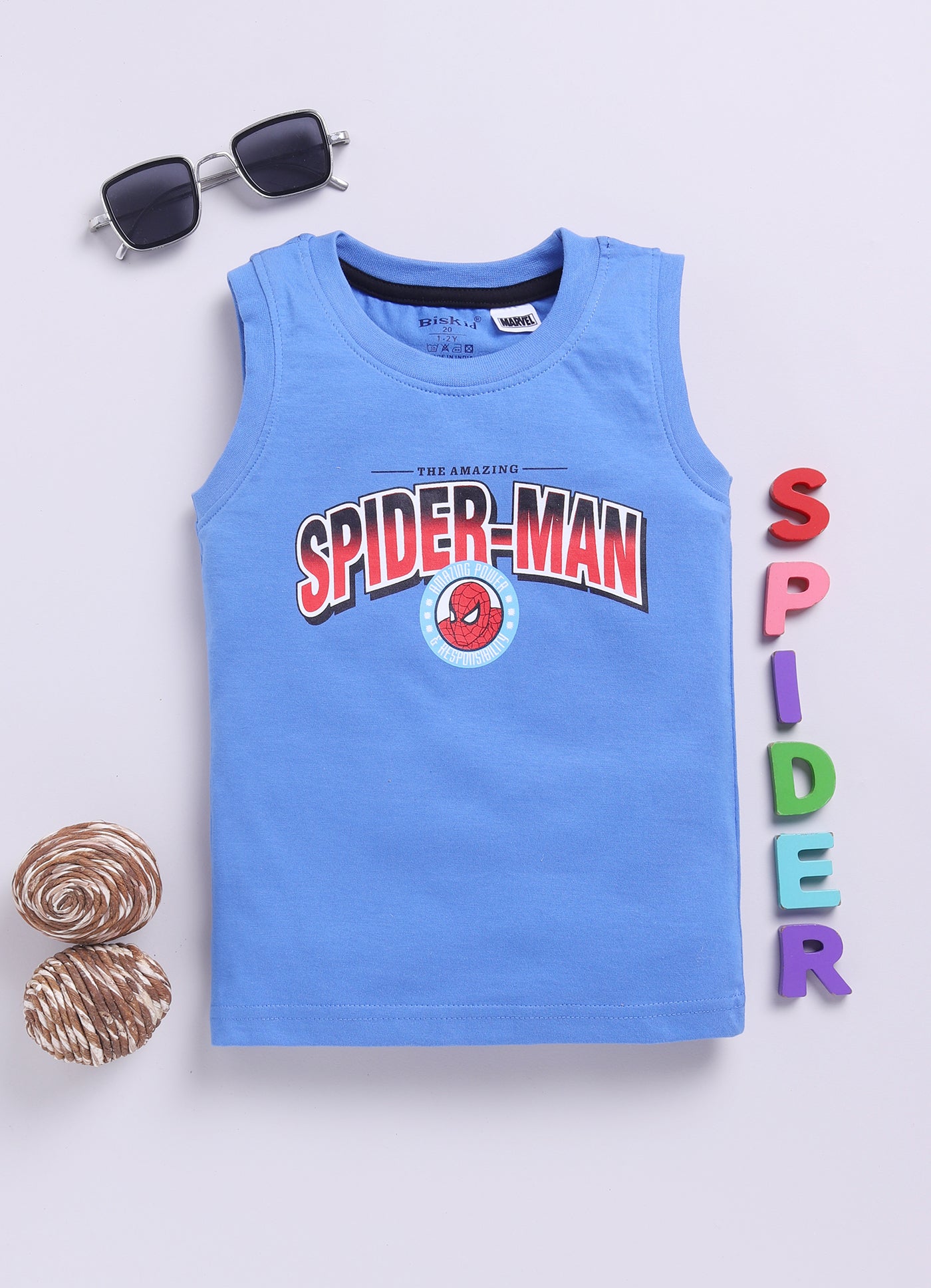 Biskid Boys Marvel Spider-Man and Captain America Graphic Sleeveless Vest Combo (Pack of 2)